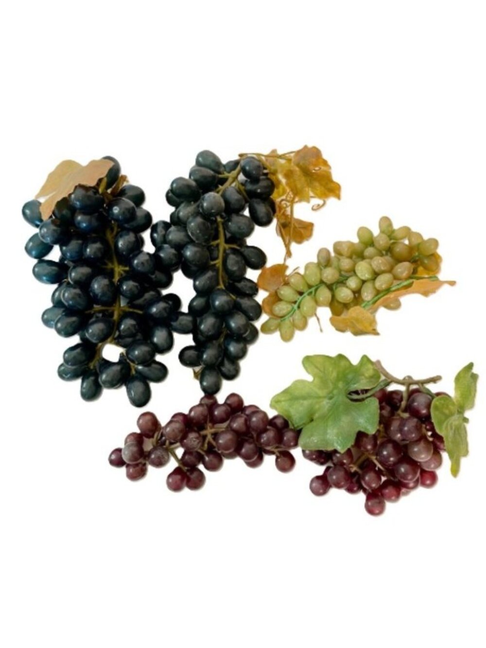 Vintage Artificial Grapes Assorted Clusters Rubber Grapes w/ Plastic Leaves MCM